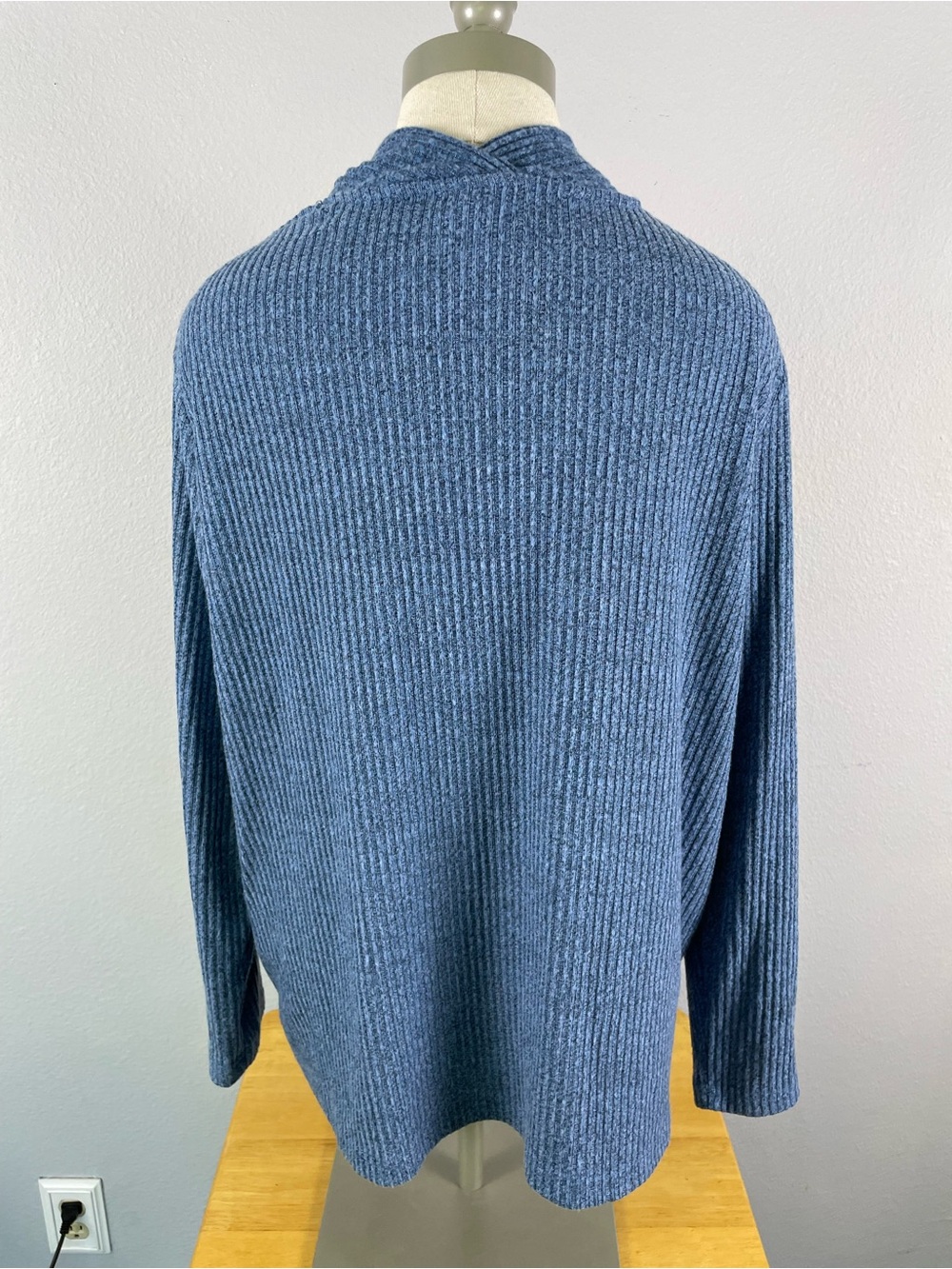 Alfred Dunner Blue Open-Front Rib-Trim Cardigan - Picture 2 of 8